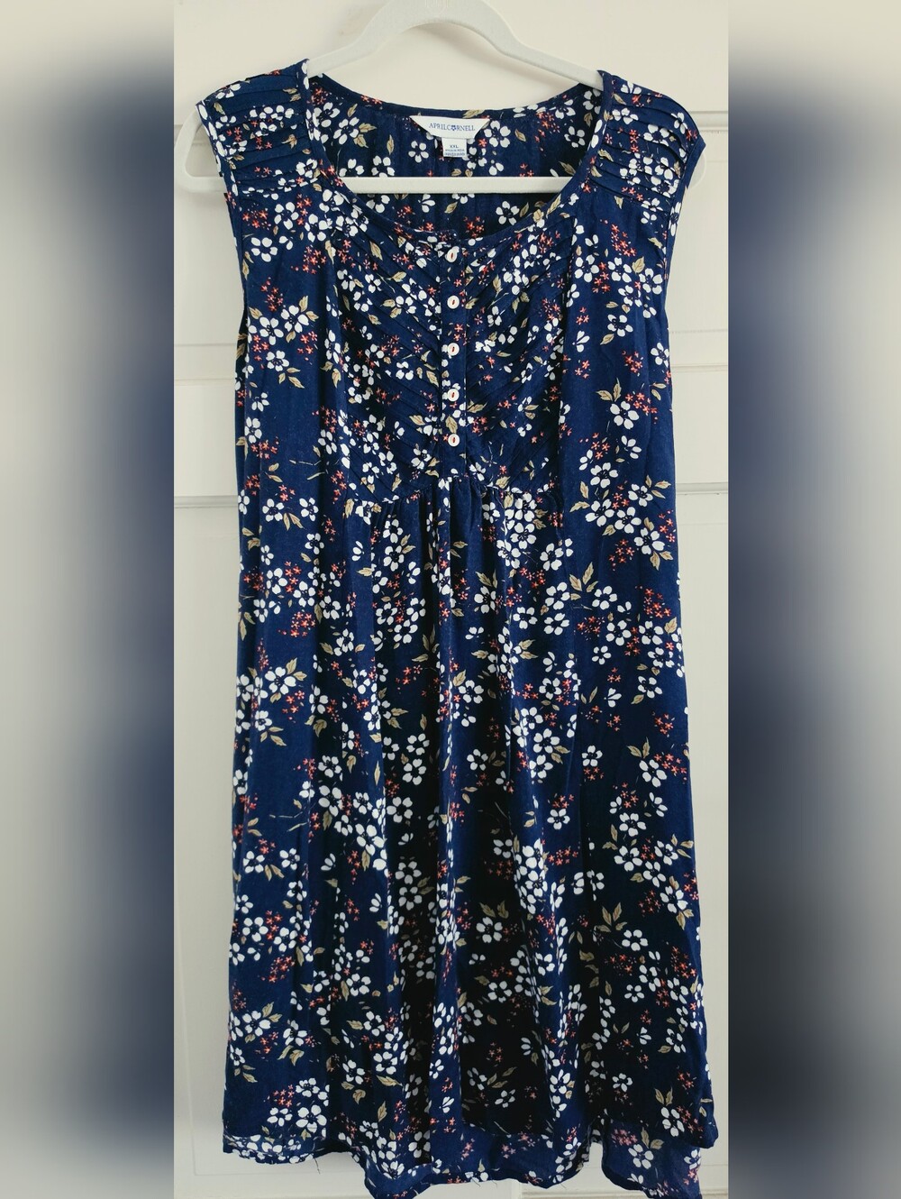 April Cornell women's tunic dress sleeveless XXL 2XL W1 navy floral pintucks